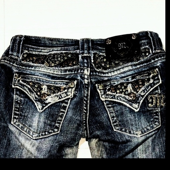 Miss Me Denim - Miss Me Ankle Skinny Jeans,Women Blue Denim+Silver Studs,Distressed,Pockets, 26